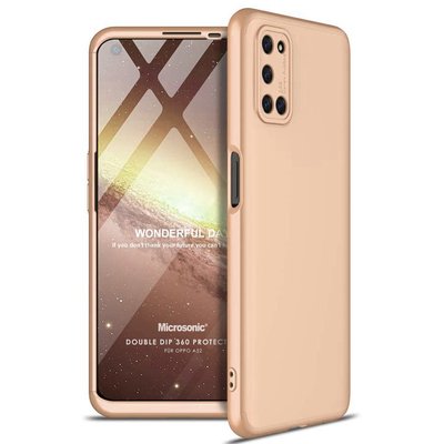 Microsonic Oppo A52 Kılıf Double Dip 360 Protective AYS Gold