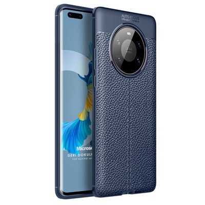 Microsonic Huawei Mate 40 Pro Kılıf Deri Dokulu Silikon Lacivert