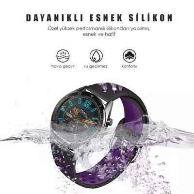 Microsonic Samsung Gear S3 Frontier Rainbow Sport Band Kordon Siyah Mor