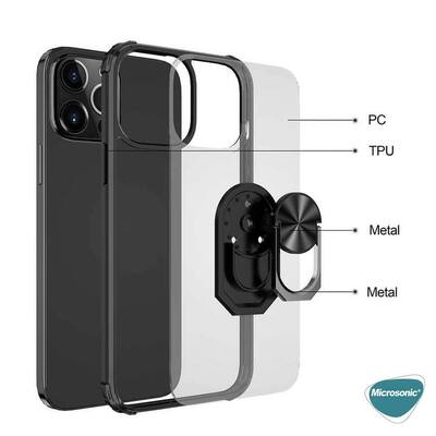 Microsonic Apple iPhone 13 Pro Max Kılıf Grande Clear Ring Holder Kırmızı