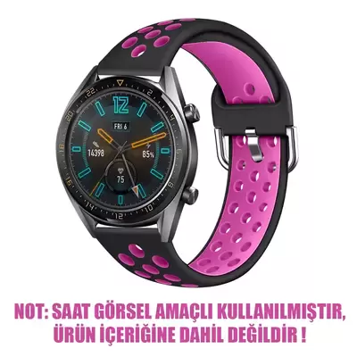 Microsonic Samsung Gear S3 Frontier Rainbow Sport Band Kordon Siyah Koyu Pembe