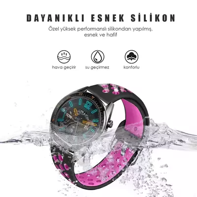 Microsonic Samsung Gear S3 Frontier Rainbow Sport Band Kordon Siyah Koyu Pembe