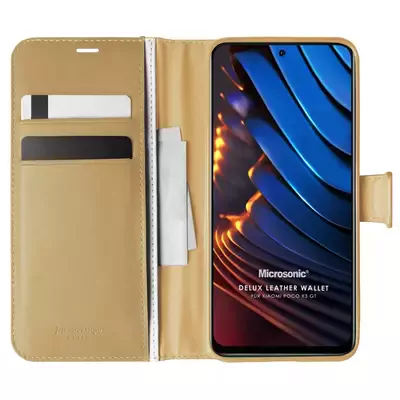 Microsonic Xiaomi Poco X3 GT Kılıf Delux Leather Wallet Gold