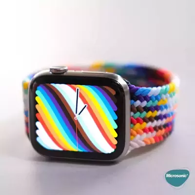 Microsonic Apple Watch Series 8 45mm Kordon, (Medium Size, 147mm) Braided Solo Loop Band Pride Edition