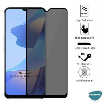 Microsonic Oppo A16 Invisible Privacy Kavisli Ekran Koruyucu Siyah