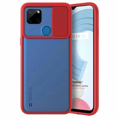 Microsonic Realme C21Y Kılıf Slide Camera Lens Protection Kırmızı