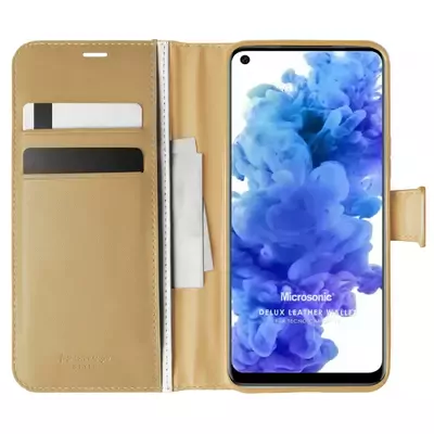 Microsonic TECNO Camon 16 Kılıf Delux Leather Wallet Gold