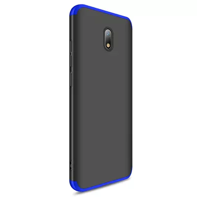 Microsonic Xiaomi Redmi 8A Kılıf Double Dip 360 Protective Siyah Mavi