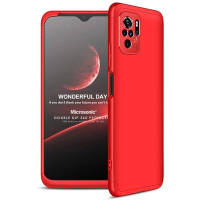 Microsonic Xiaomi Redmi Note 10S Kılıf Double Dip 360 Protective AYS Kırmızı