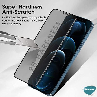 Microsonic Apple iPhone 12 Pro Max Invisible Privacy Kavisli Ekran Koruyucu Siyah