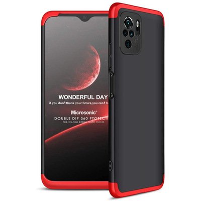 Microsonic Xiaomi Redmi Note 10S Kılıf Double Dip 360 Protective AYS Siyah Kırmızı