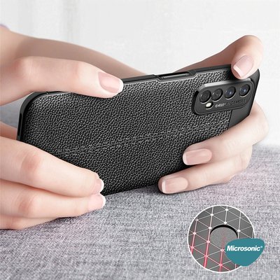 Microsonic Realme 7 Kılıf Deri Dokulu Silikon Siyah