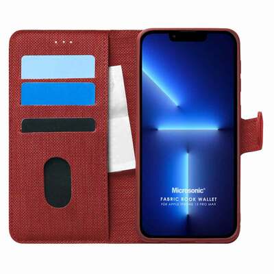 Microsonic Appple iPhone 13 Pro Max Kılıf Fabric Book Wallet Kırmızı