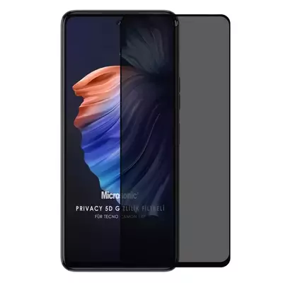 Microsonic TECNO Camon 18P Privacy 5D Gizlilik Filtreli Cam Ekran Koruyucu Siyah