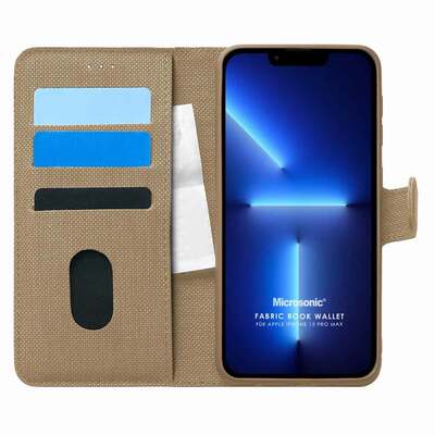 Microsonic Appple iPhone 13 Pro Max Kılıf Fabric Book Wallet Gold