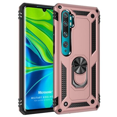 Microsonic Xiaomi Mi Note 10 Kılıf Military Ring Holder Rose Gold