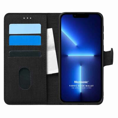 Microsonic Appple iPhone 13 Pro Kılıf Fabric Book Wallet Siyah