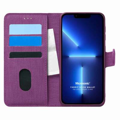 Microsonic Appple iPhone 13 Pro Kılıf Fabric Book Wallet Mor