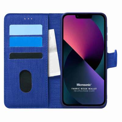 Microsonic Appple iPhone 13 Pro Kılıf Fabric Book Wallet Lacivert