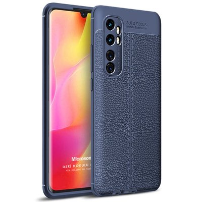 Microsonic Xiaomi Mi Note 10 Lite Kılıf Deri Dokulu Silikon Lacivert