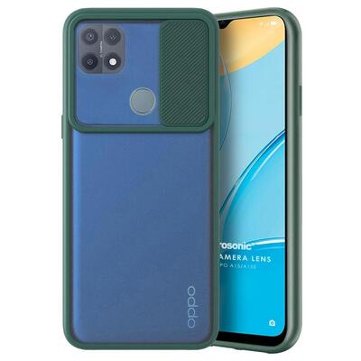 Microsonic Oppo A15 Kılıf Slide Camera Lens Protection Koyu Yeşil