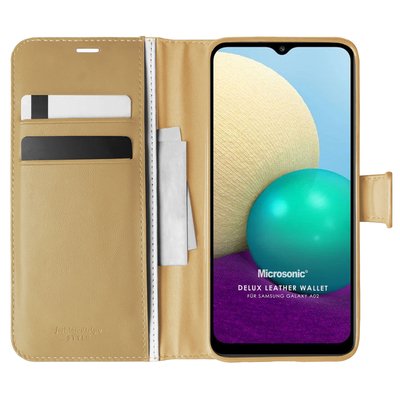 Microsonic Samsung Galaxy A02 Kılıf Delux Leather Wallet Gold