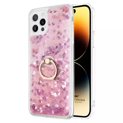 Microsonic Apple iPhone 14 Pro Kılıf Glitter Liquid Holder Pembe