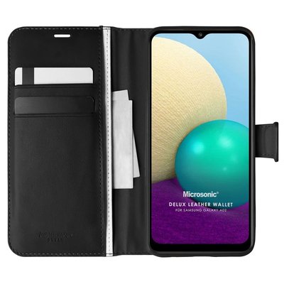 Microsonic  Samsung Galaxy A02 Kılıf Delux Leather Wallet Siyah