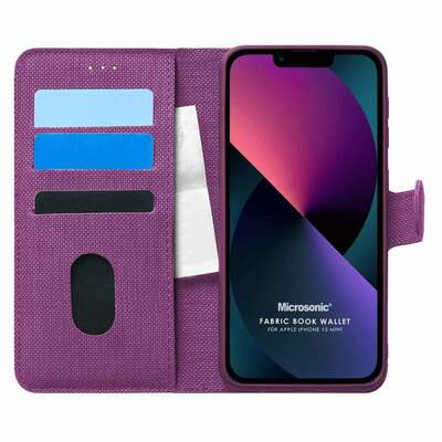 Microsonic Appple iPhone 13 Mini Kılıf Fabric Book Wallet Mor