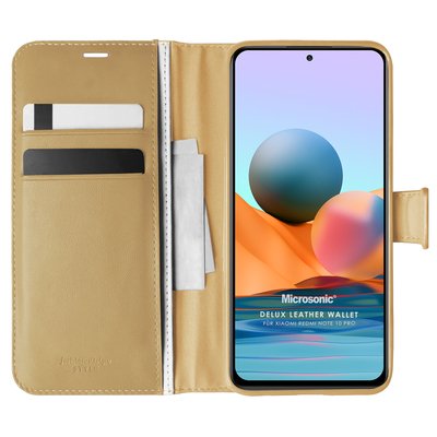 Microsonic Xiaomi Redmi Note 10 Pro Kılıf Delux Leather Wallet Gold