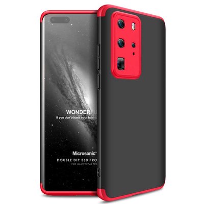 Microsonic Huawei P40 Pro Kılıf Double Dip 360 Protective AYS Siyah Kırmızı