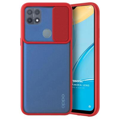 Microsonic Oppo A15 Kılıf Slide Camera Lens Protection Kırmızı