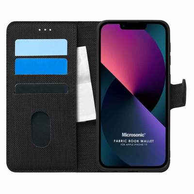 Microsonic Appple iPhone 13 Kılıf Fabric Book Wallet Siyah