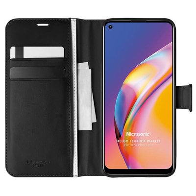 Microsonic  Oppo Reno 5 LiteKılıf Delux Leather Wallet Siyah