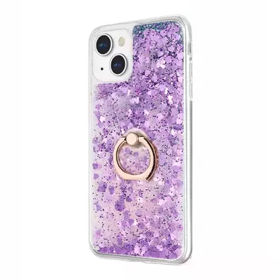 Microsonic Apple iPhone 14 Kılıf Glitter Liquid Holder Mor