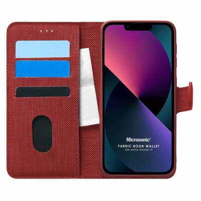 Microsonic Appple iPhone 13 Kılıf Fabric Book Wallet Kırmızı