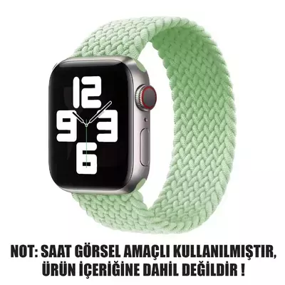 Microsonic Apple Watch Series 8 41mm Kordon, (Small Size, 127mm) Braided Solo Loop Band Açık Yeşil