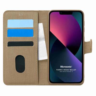 Microsonic Appple iPhone 13 Kılıf Fabric Book Wallet Gold