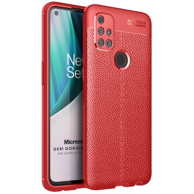 Microsonic OnePlus Nord N10 5G Kılıf Deri Dokulu Silikon Kırmızı