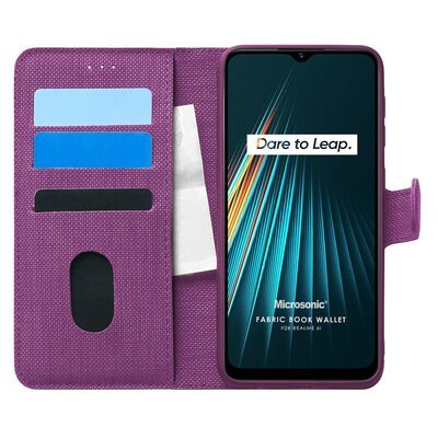 Microsonic Realme 6i Kılıf Fabric Book Wallet Mor