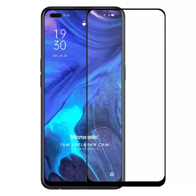 Microsonic Oppo Reno 4 Tam Kaplayan Temperli Cam Ekran Koruyucu Siyah