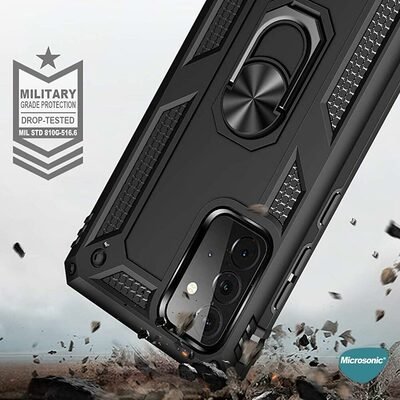 Microsonic Samsung Galaxy A52s Kılıf Military Ring Holder Gümüş