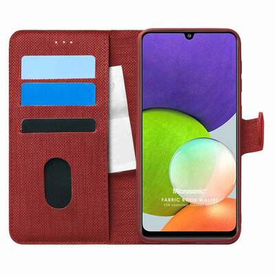 Microsonic Samsung Galaxy A22 4G Kılıf Fabric Book Wallet Kırmızı