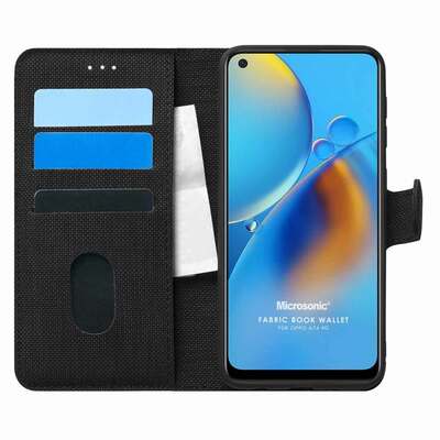 Microsonic Oppo A74 4G Kılıf Fabric Book Wallet Siyah