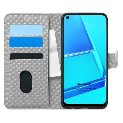 Microsonic Oppo A52 Kılıf Fabric Book Wallet Gri