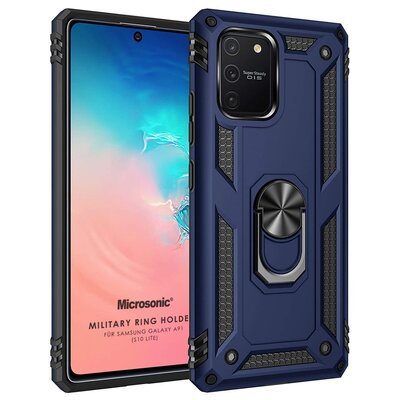 Microsonic Samsung Galaxy A91 Kılıf Military Ring Holder Lacivert