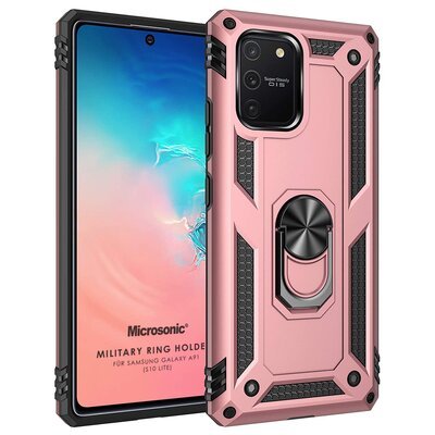 Microsonic Samsung Galaxy A91 Kılıf Military Ring Holder Rose Gold