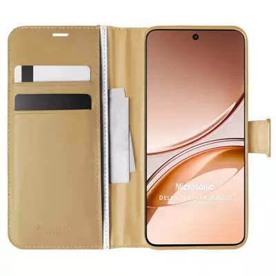 Microsonic Vivo V50 Lite 5G Kılıf Delux Leather Wallet Gold
