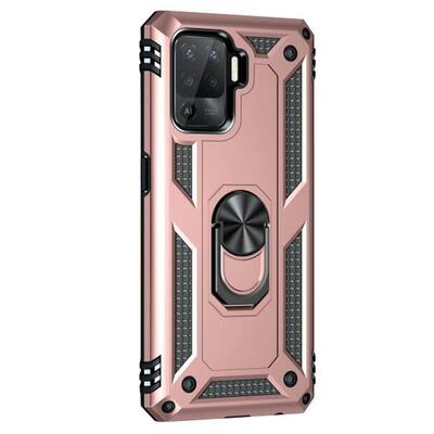 Microsonic Oppo Reno 5 Lite Kılıf Military Ring Holder Rose Gold