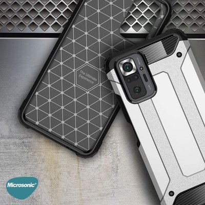 Microsonic Xiaomi Redmi Note 10 Pro Kılıf Rugged Armor Gümüş